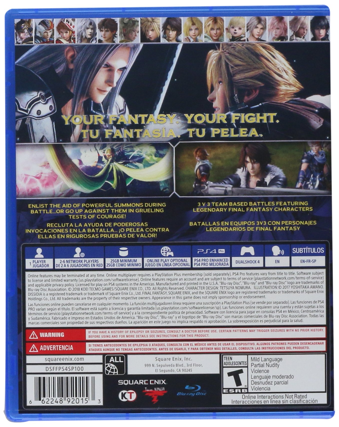 Amazon.com: PS4 DISSIDIA: FINAL FANTASY NT (US) : Video Games